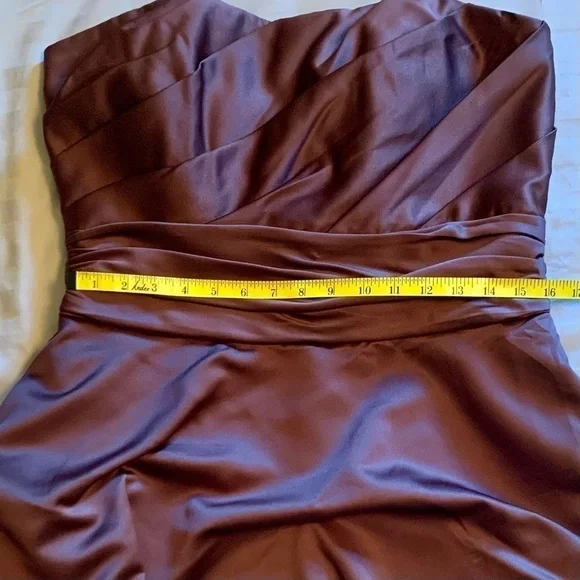 David’s Bridal Mini Strapless Neckline Bubble Hem Ruched Bodice Brown Women’s 12 - Picture 5 of 8